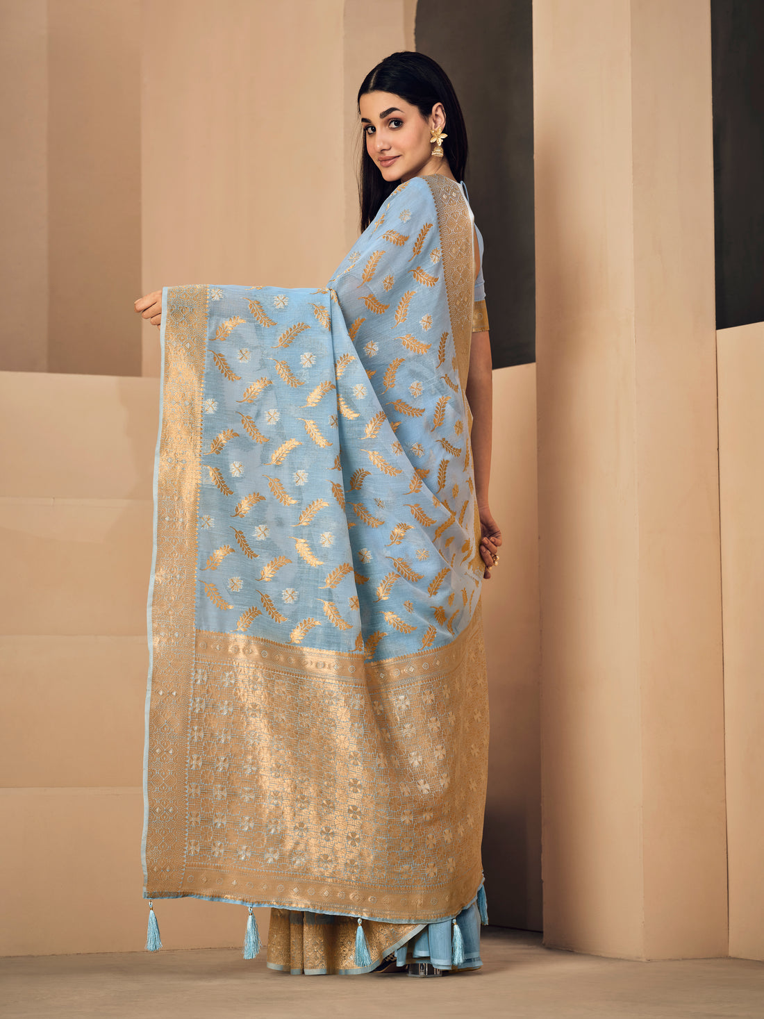 Ishika Fab Baby Blue Linen Saree