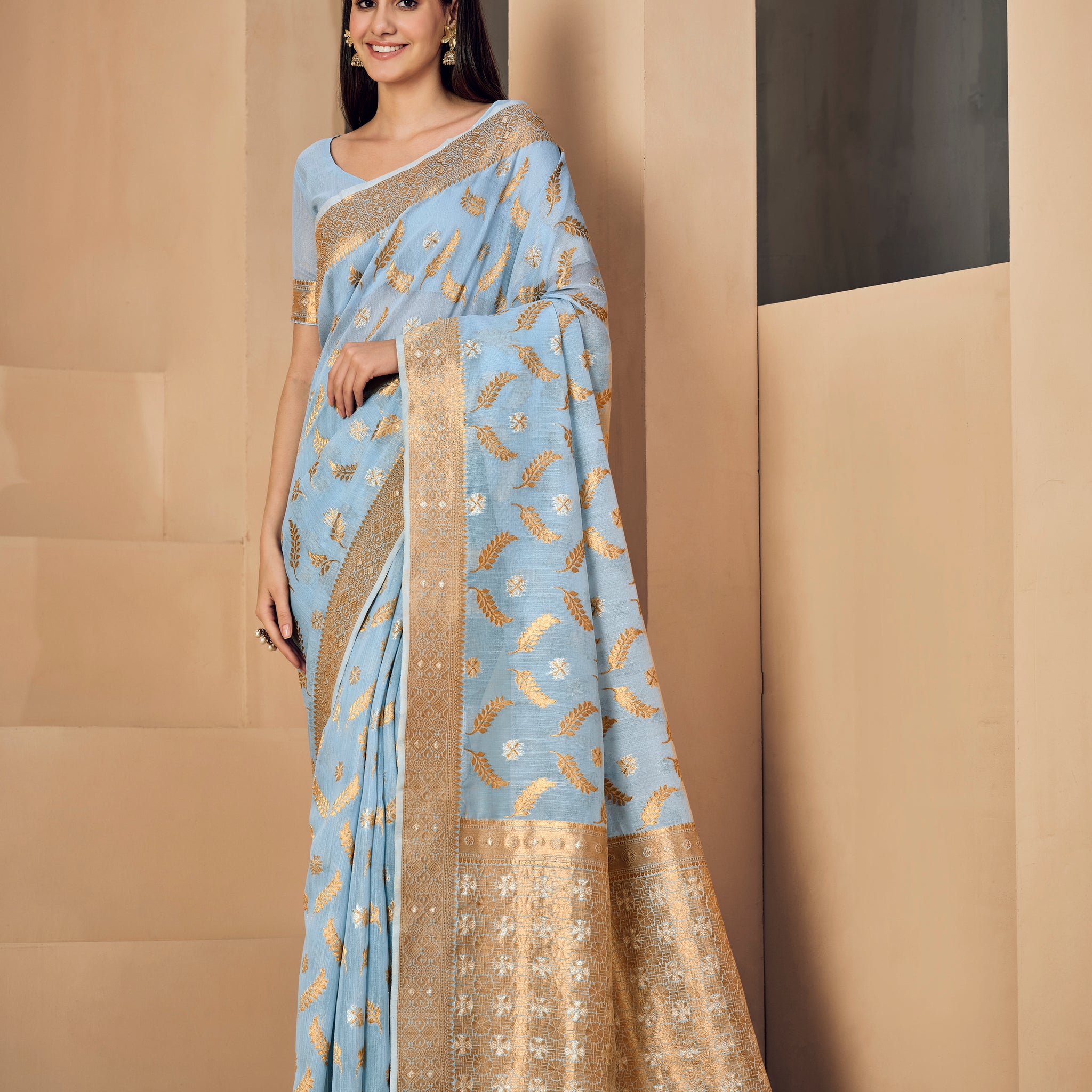 Ishika Fab Baby Blue Linen Saree