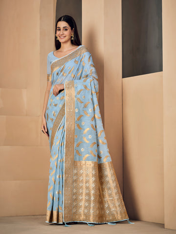 Ishika Fab Baby Blue Linen Saree