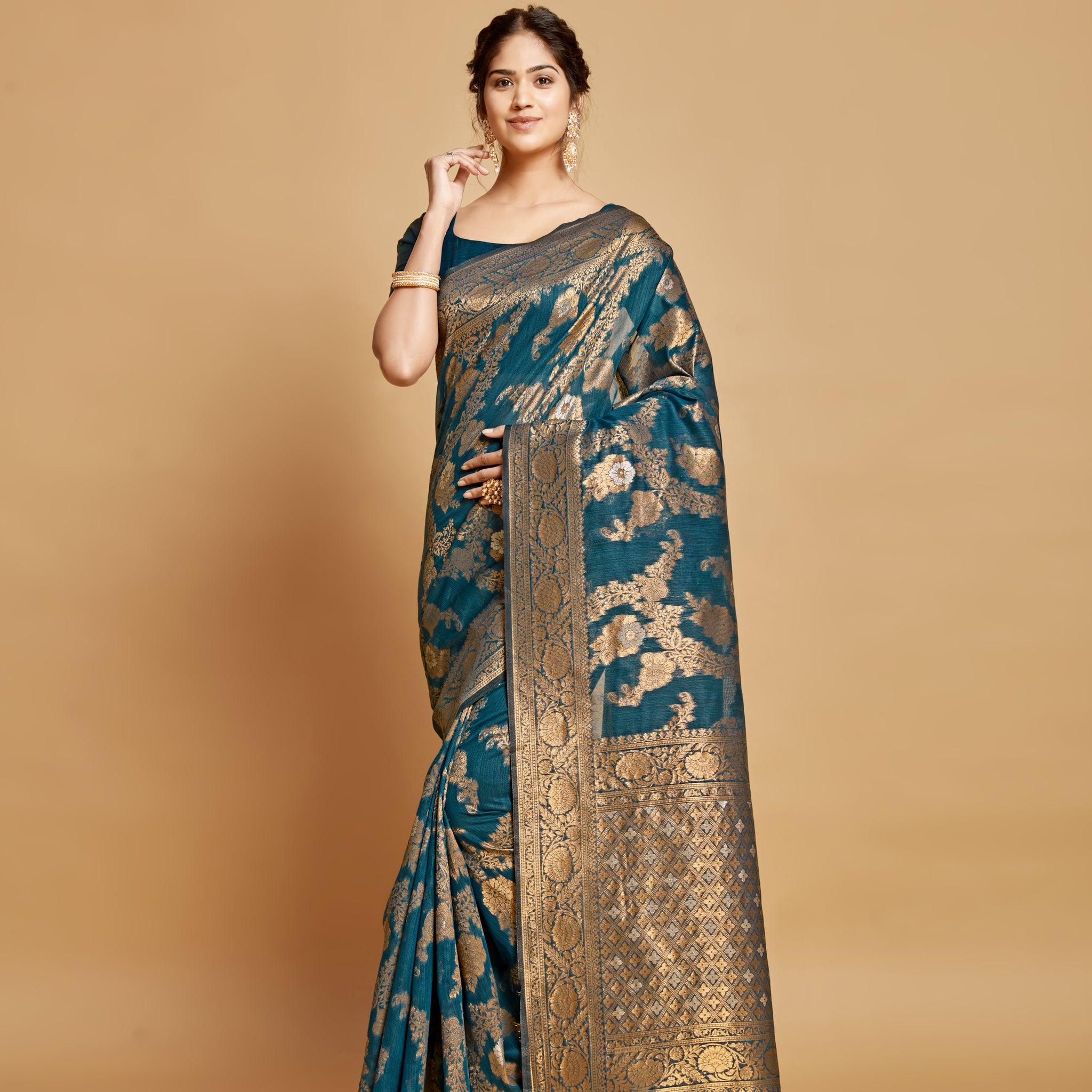 Ishika Fab Teal Blue Linen Saree