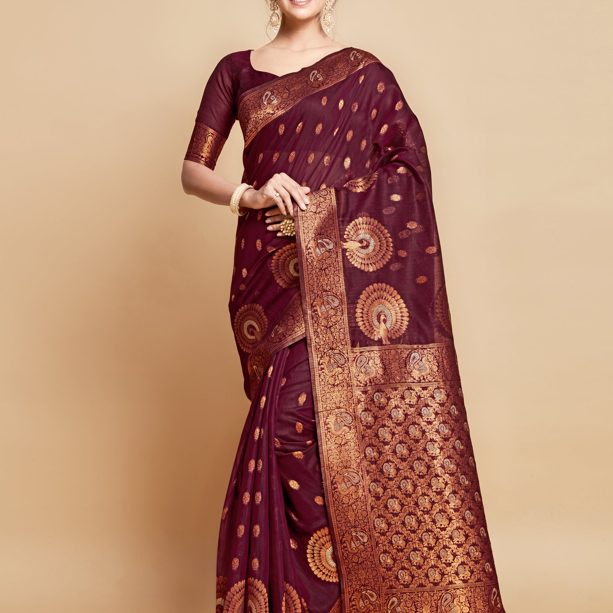 Ishika Fab Burgundy  Linen Saree