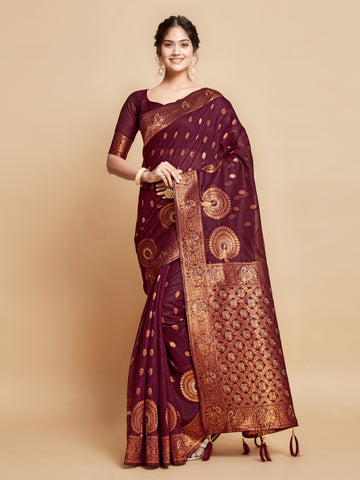 Ishika Fab Burgundy  Linen Saree