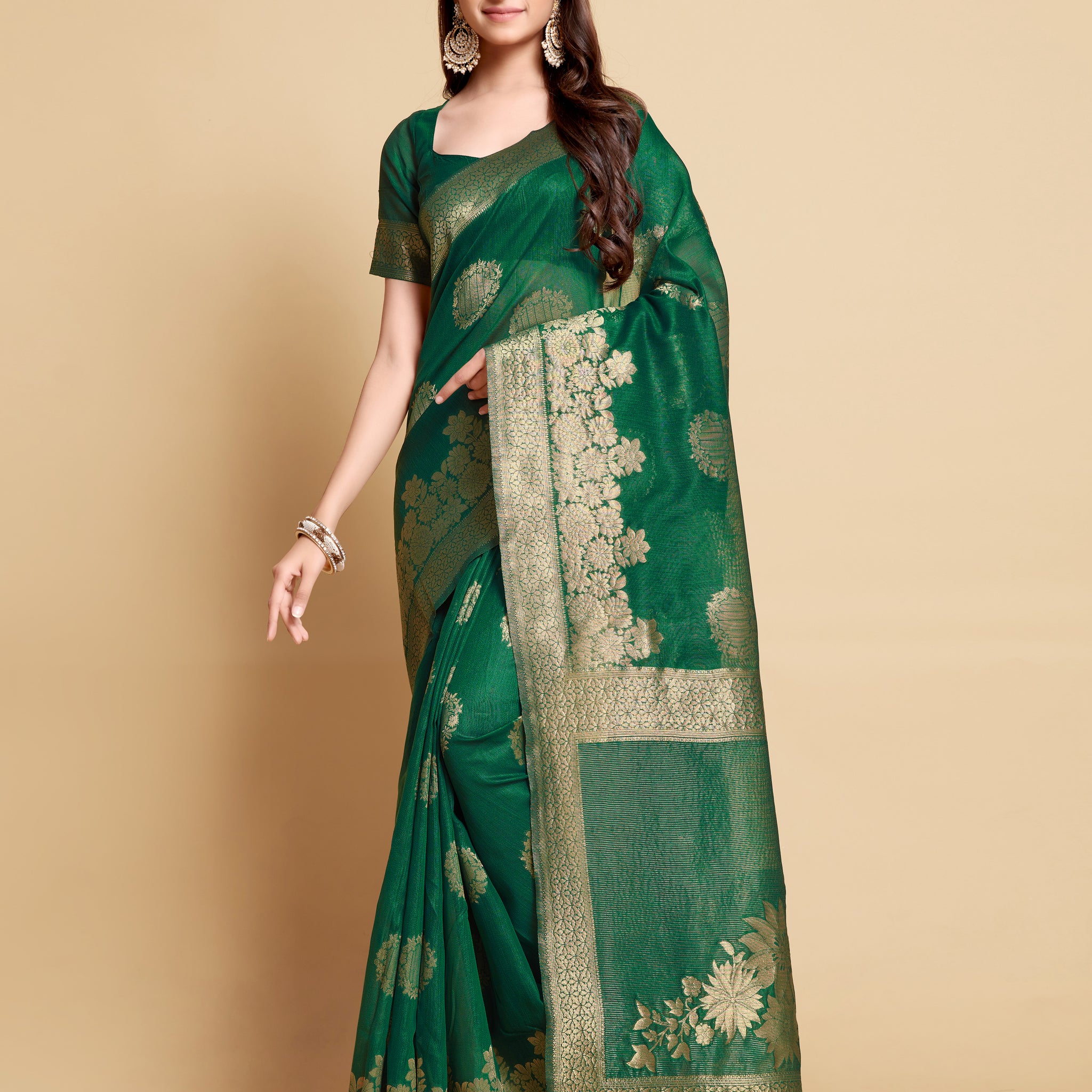 Ishika Fab Leaf Green Linen Saree