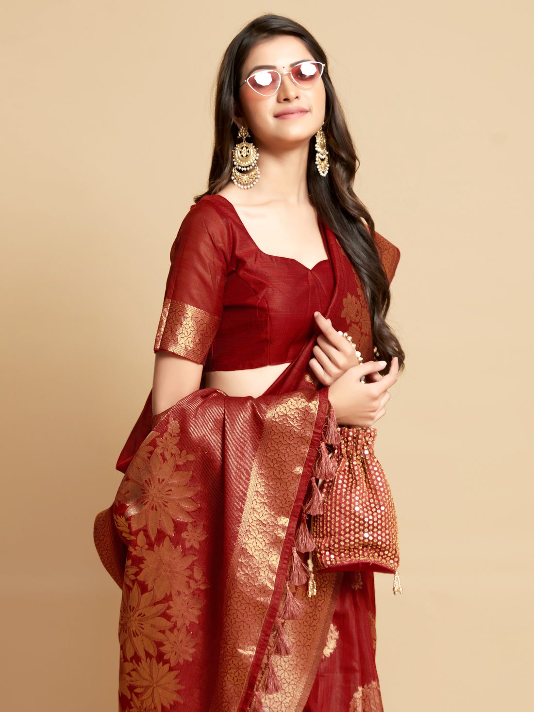 Ishika Fab Chilli Red Linen Saree