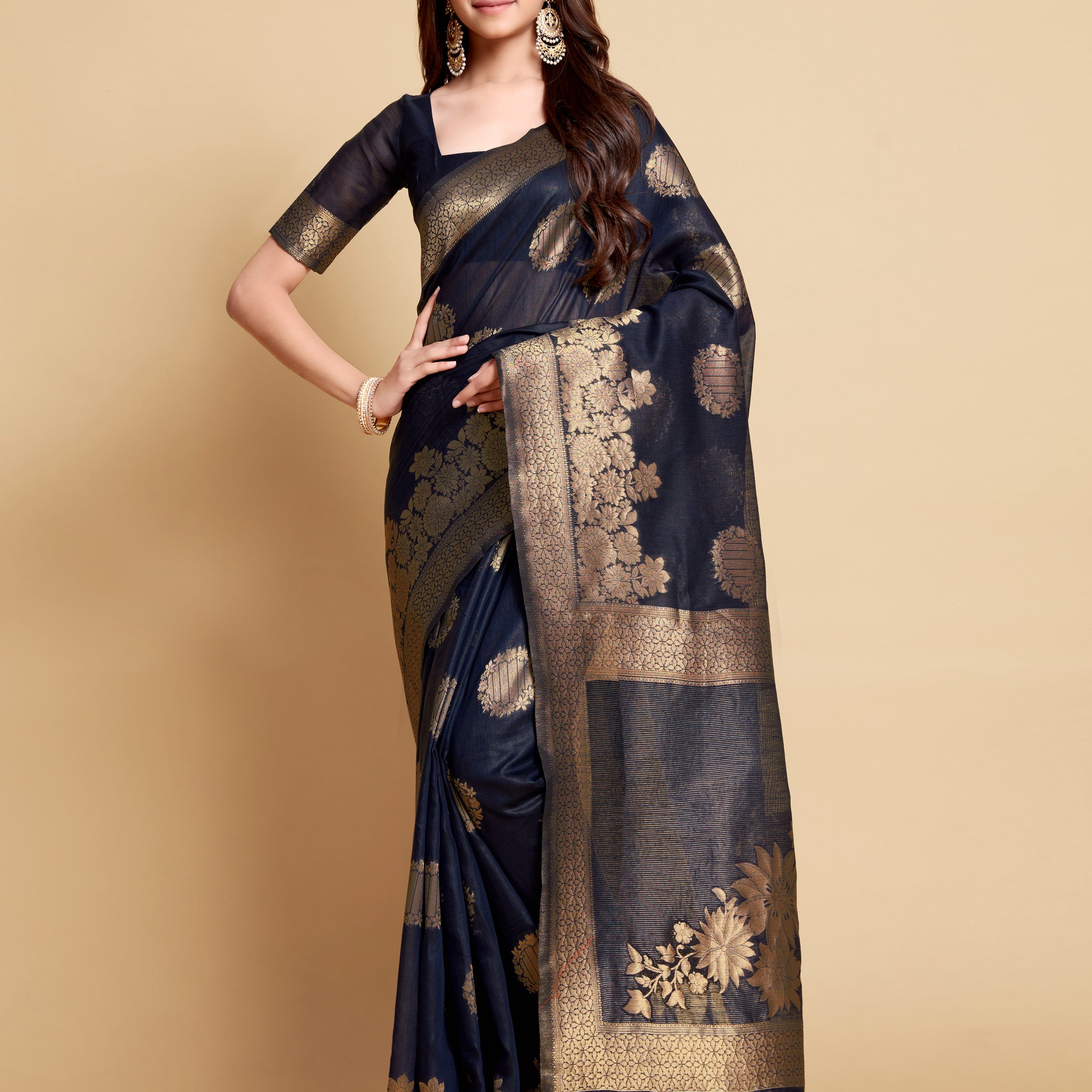 Ishika Fab Admiral Blue Linen Saree