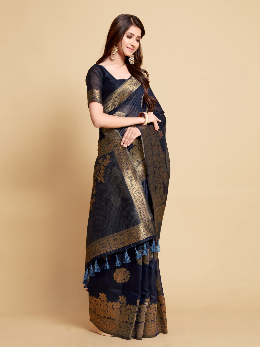 Ishika Fab Admiral Blue Linen Saree