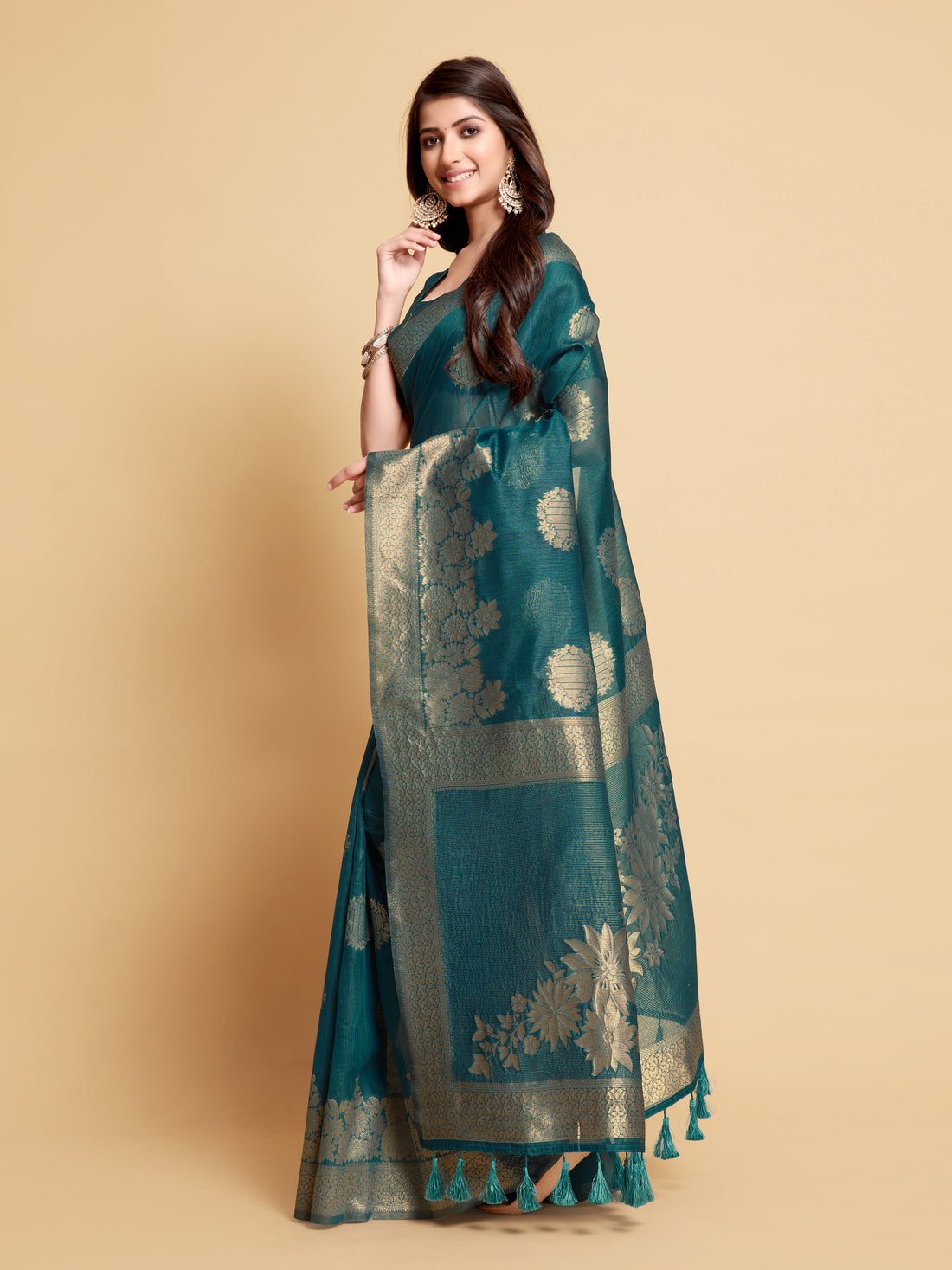 Ishika Fab Turquoise Blue Linen Saree