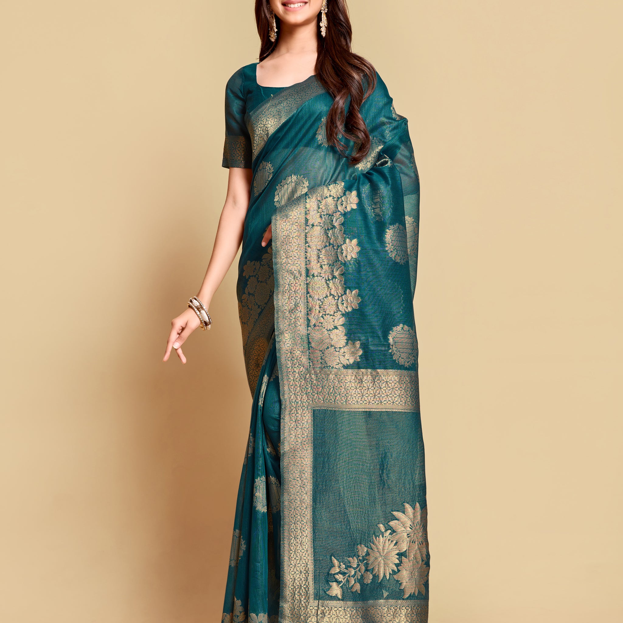 Ishika Fab Turquoise Blue Linen Saree