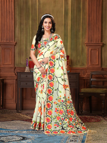 Ishika Fab Off White Soft Cotton Saree