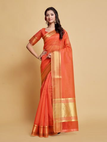 Ishika Fab Peach Orange Organza Saree