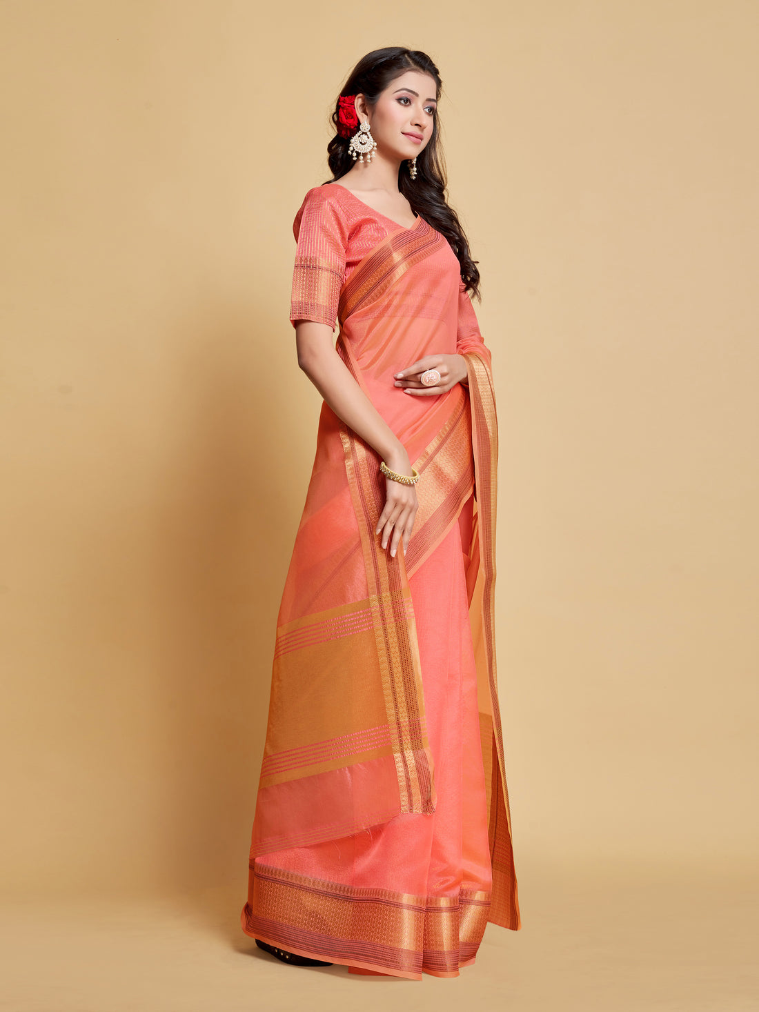 Ishika Fab Pink Organza Saree