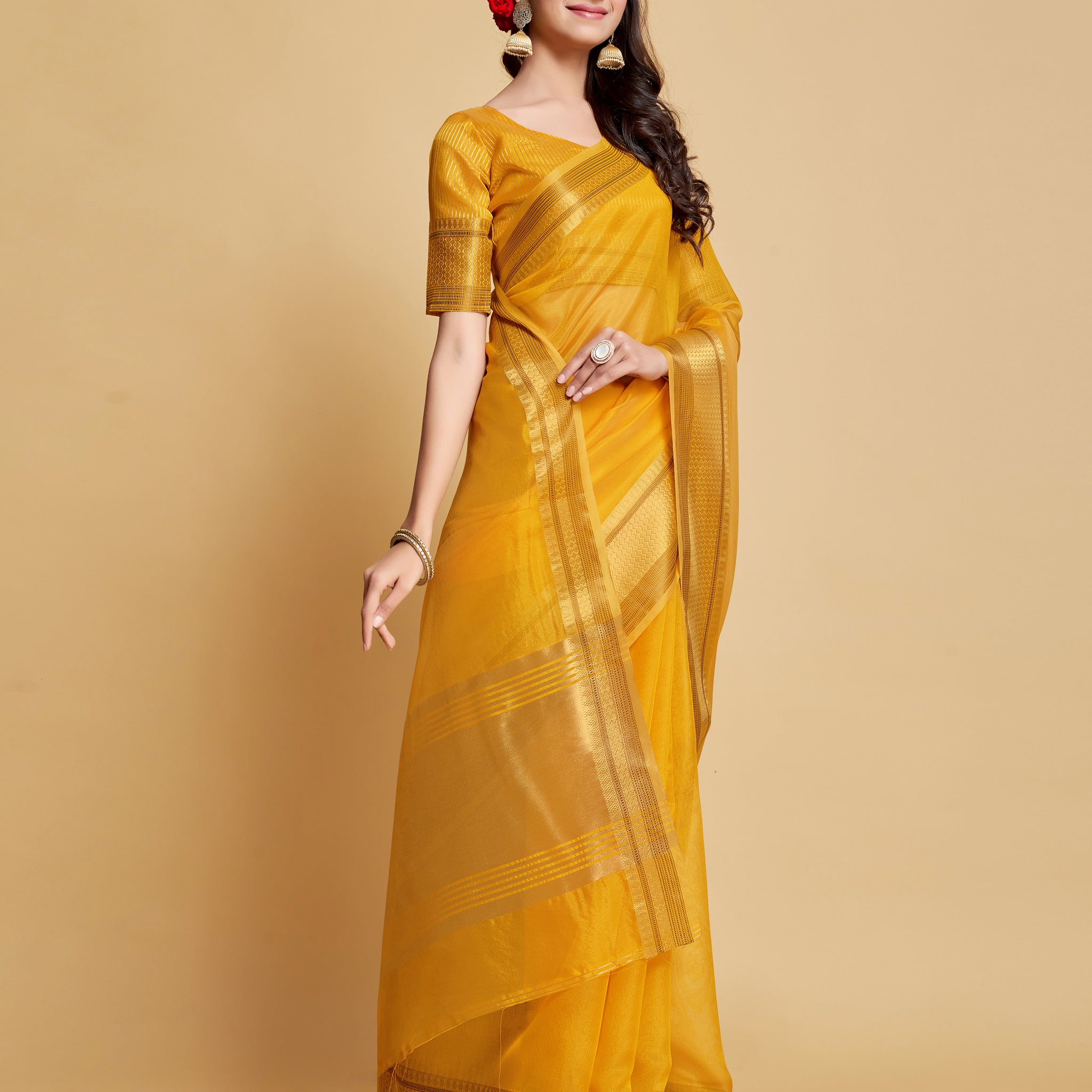 Ishika Fab Yellow Organza Saree