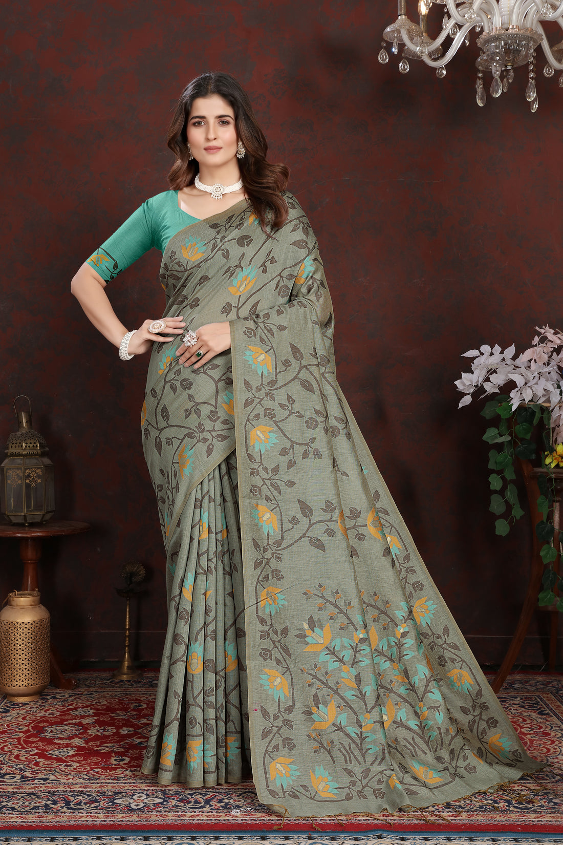 Ishika Fab Grey Pure Mul Cotton Saree