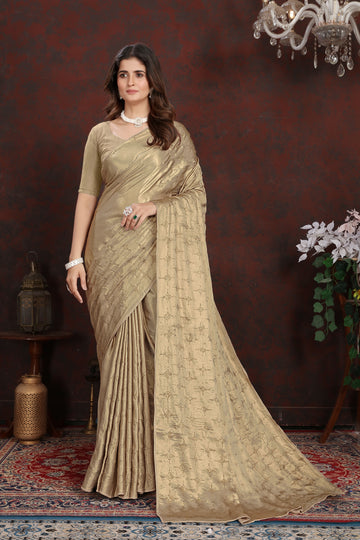 Ishika Fab Golden Satin Silk Saree