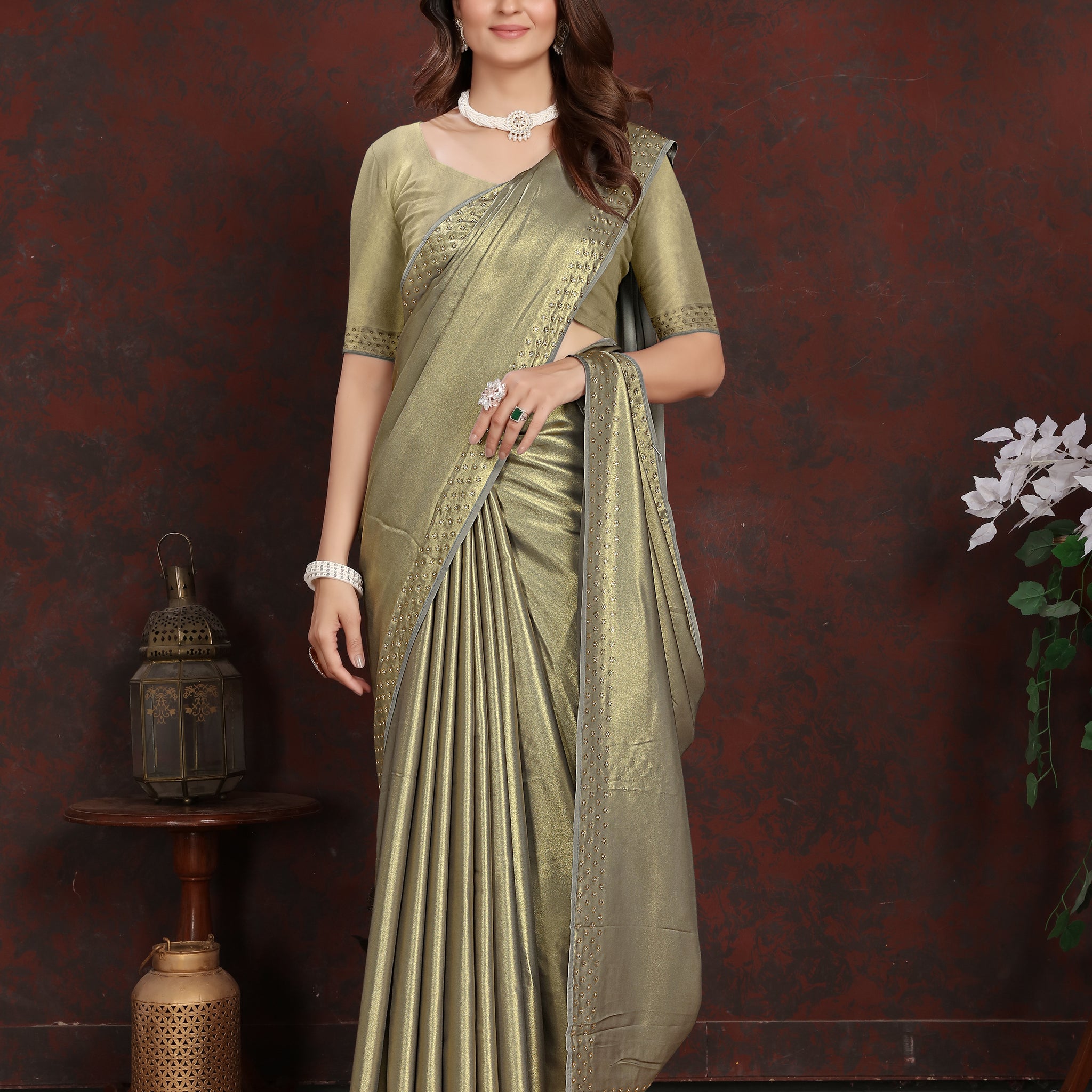 Ishika Fab Green Satin Silk Saree