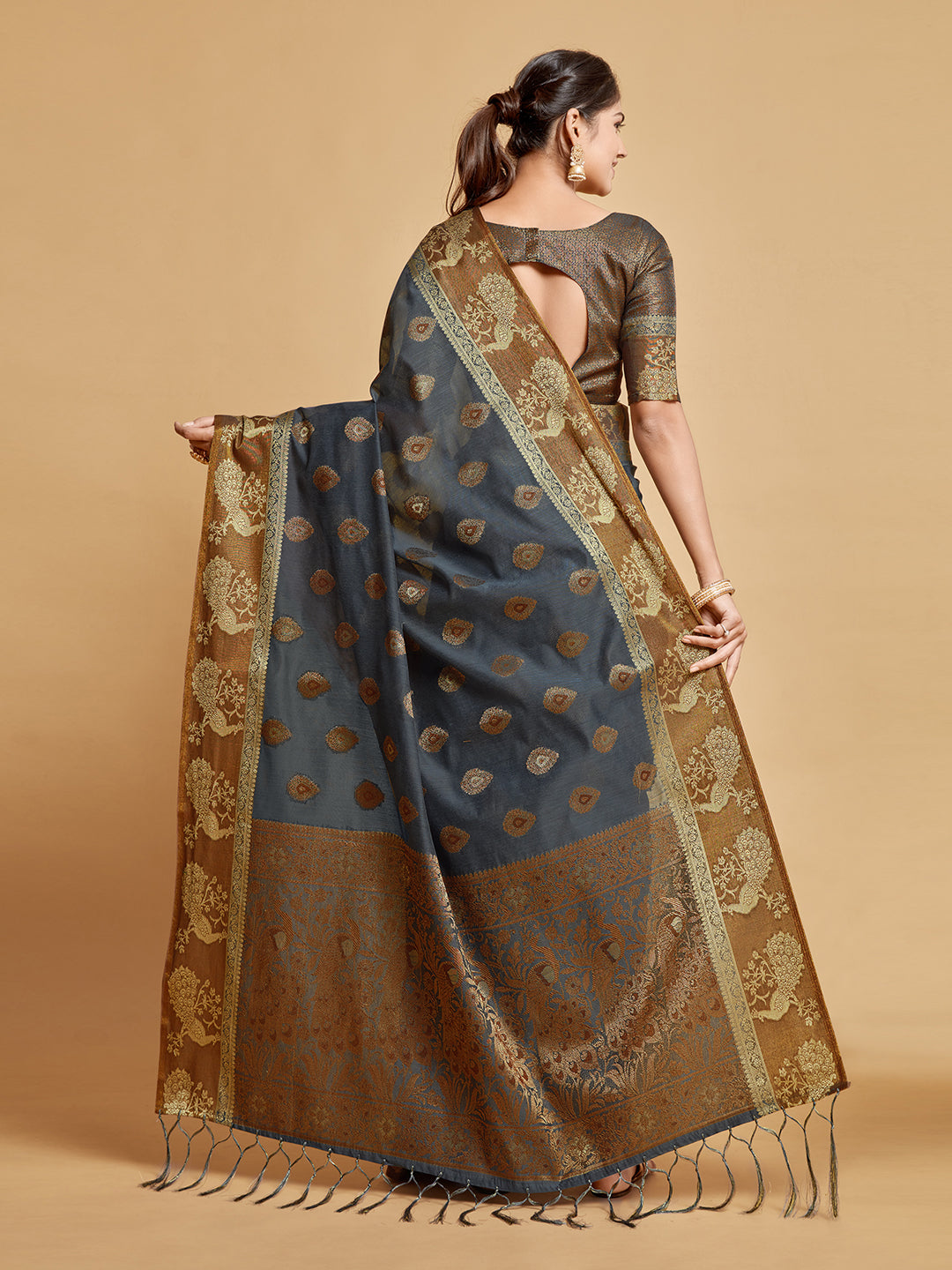 Ishika Fab Grey Chanderi Cotton Saree