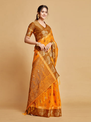 Ishika Fab Mustard Yellow Chanderi Cotton Saree