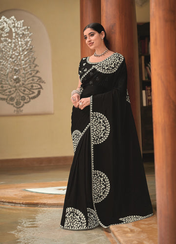 Laxmipati Gur Chini N-2228 Black Organza Saree