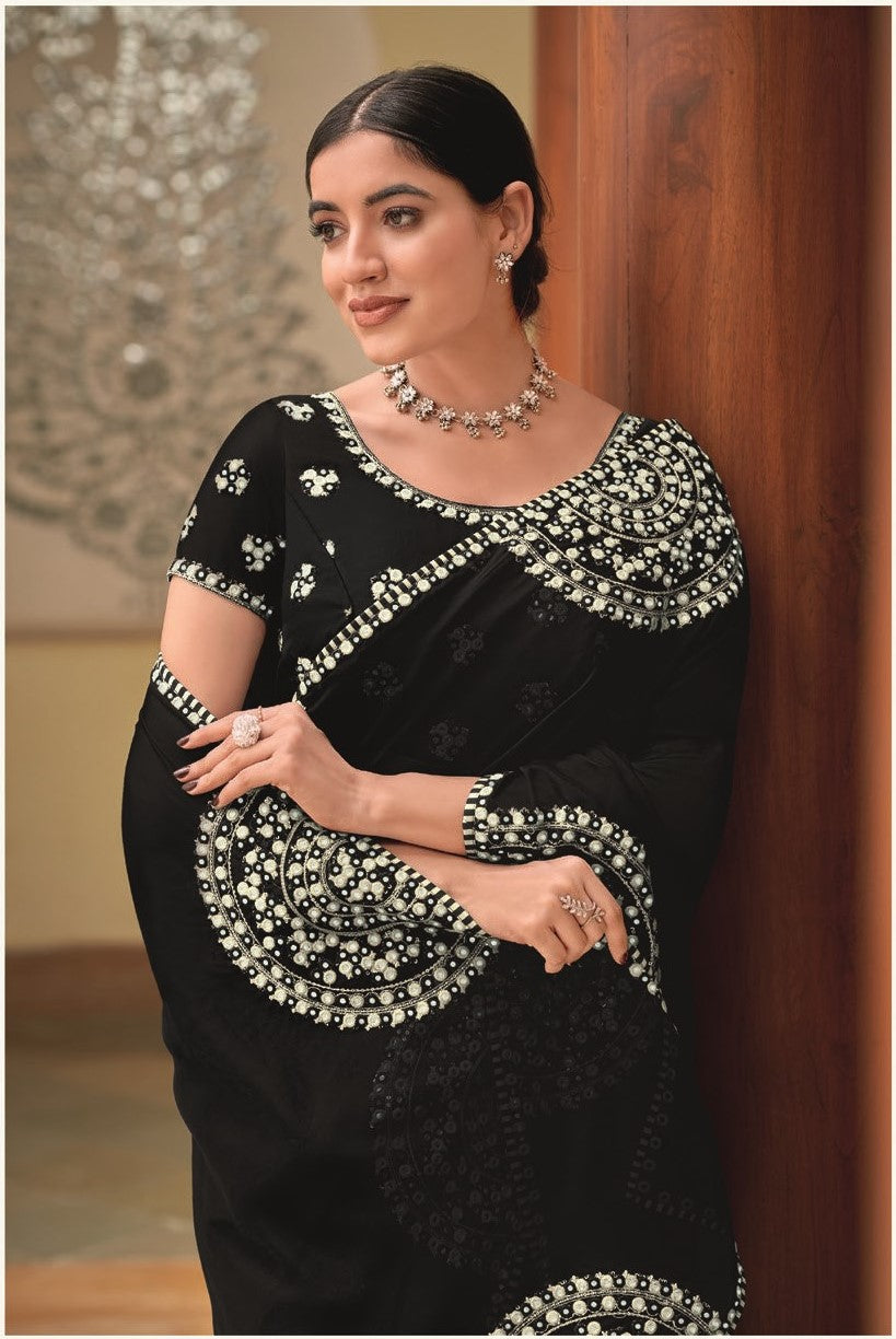 Laxmipati Gur Chini N-2228 Black Organza Saree