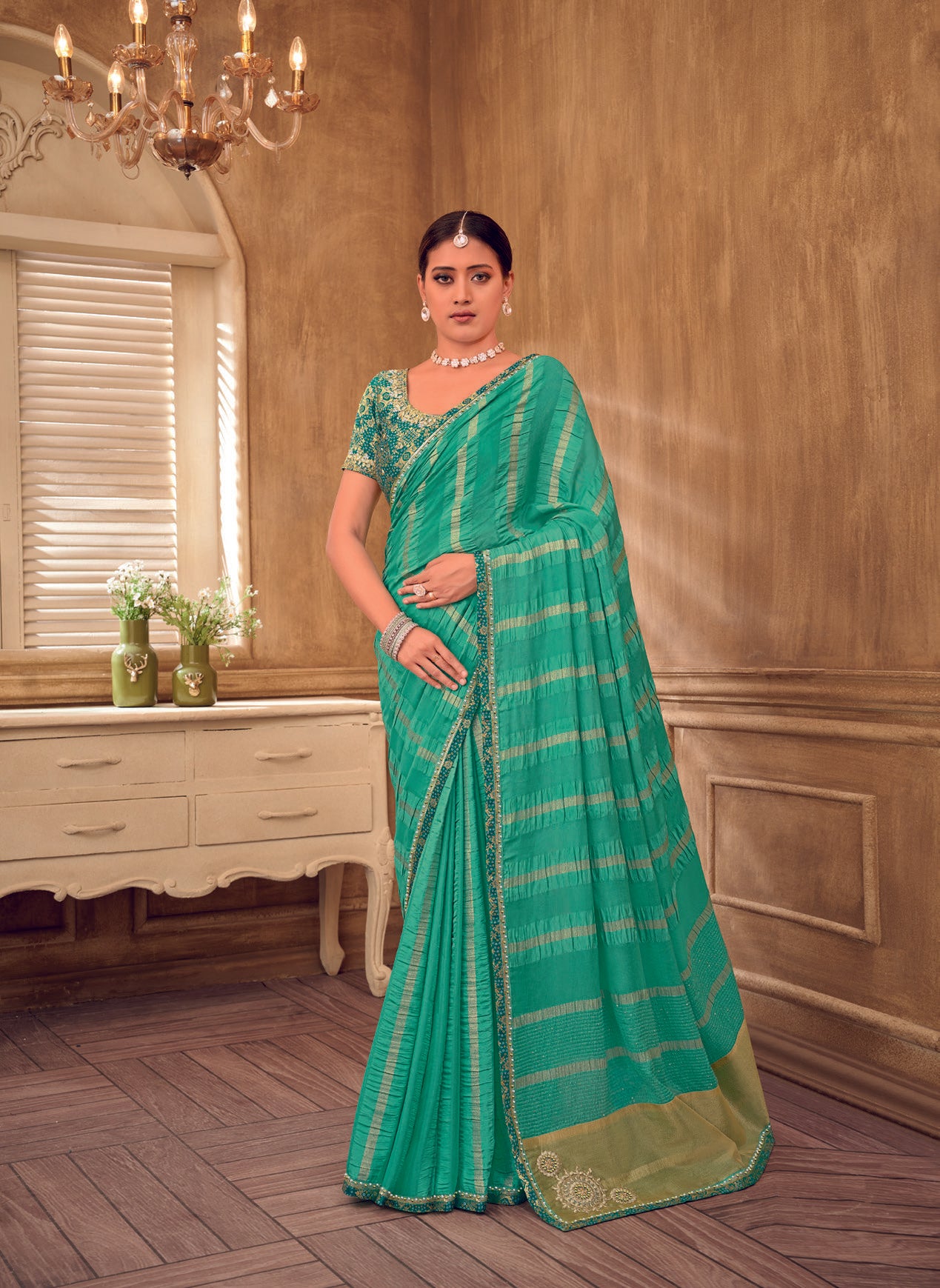 Laxmipati Gur Chini N-2230 Sea Green Crepe Silk Saree