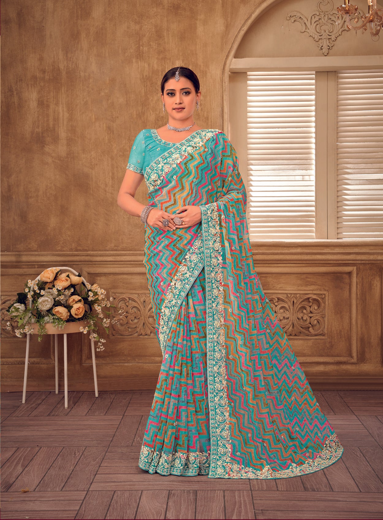 Laxmipati Gur Chini N-2238 Multicolor Chiffon Saree