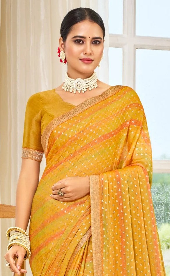 Laxmipati Ritika N-2115 Mustard Satin Chiffon Saree