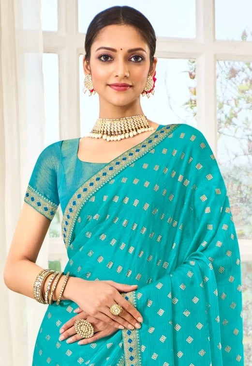 Laxmipati Ritika N-2118 Teal Green Satin Chiffon Saree