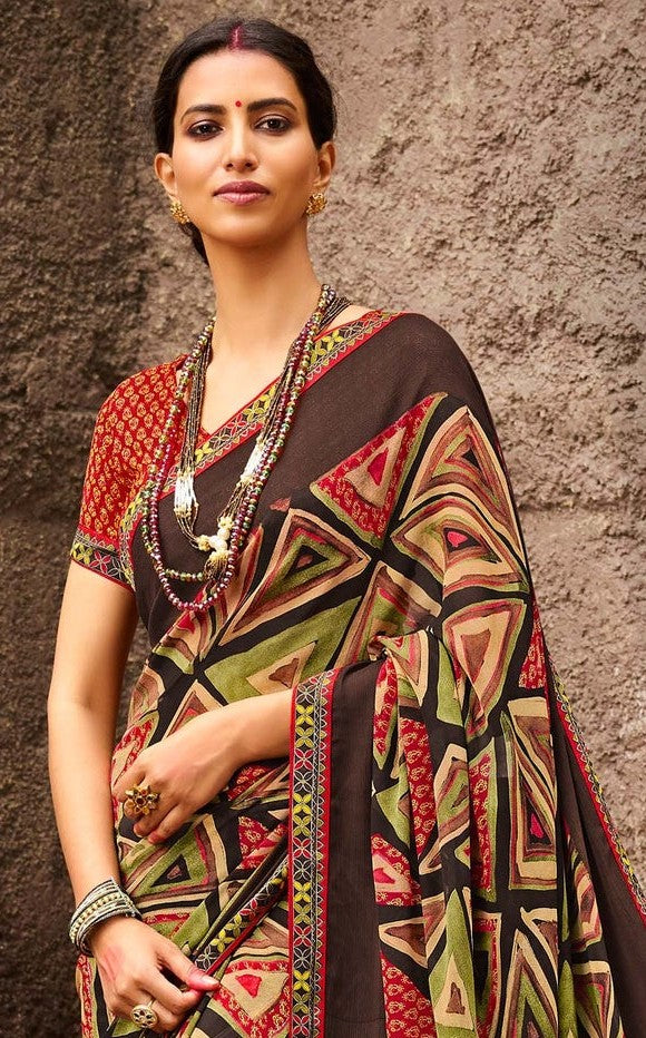 Laxmipati Rachna 7562 Brown Georgette Saree