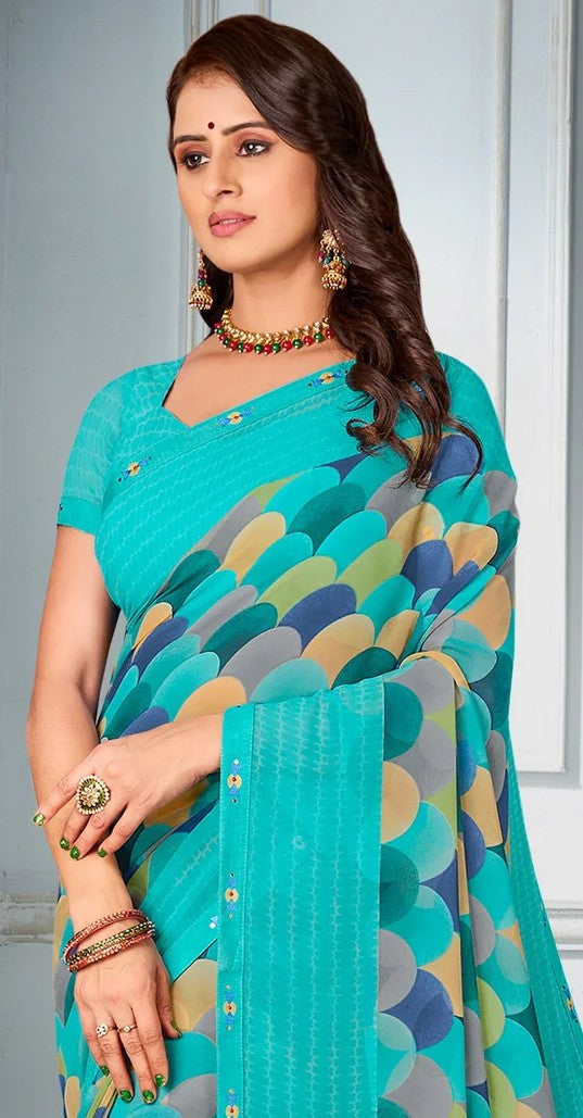 Laxmipati Priya 13583 Light Blue Georgette Saree